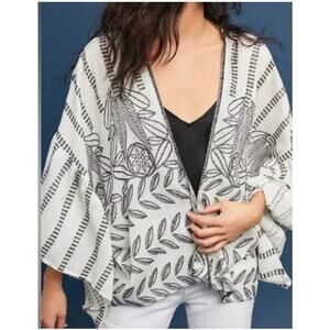 Akemi + Kim Anthropologie Black White Embroidered Kimono Shrug Cover Up OS